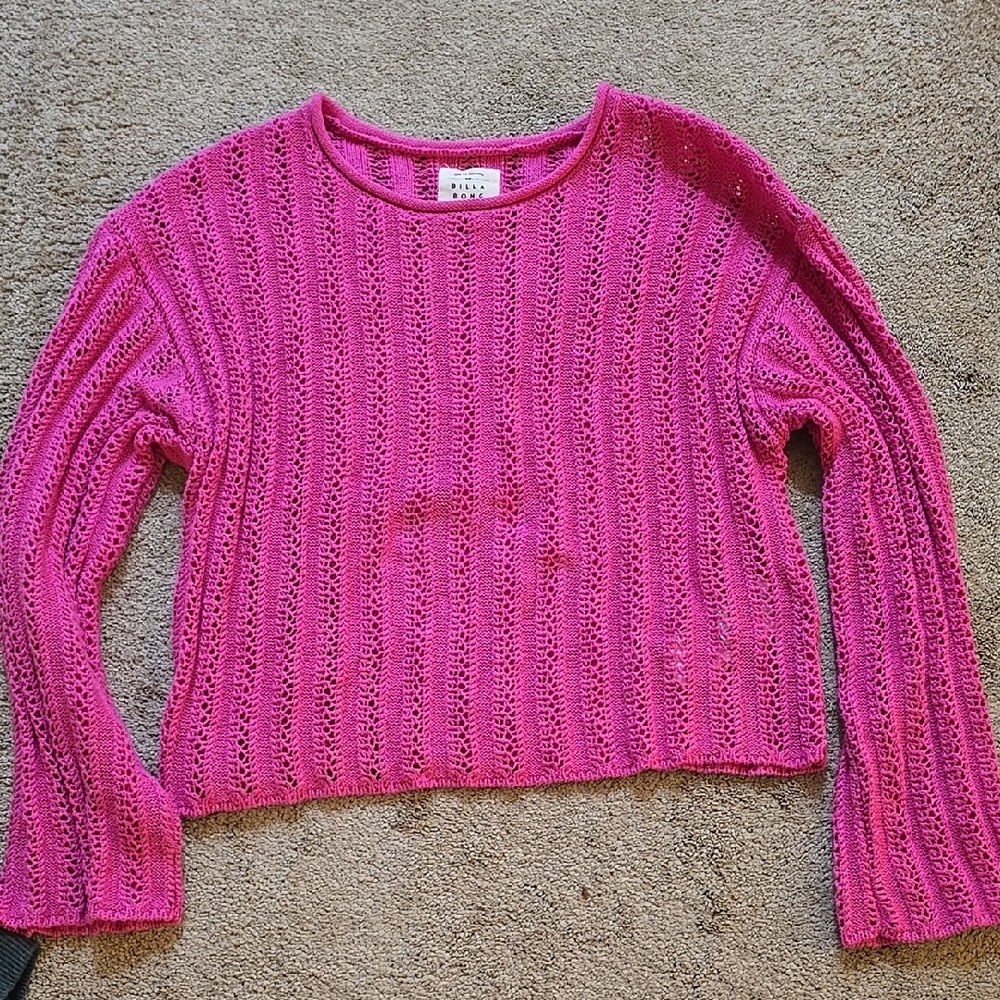 Billabong Bright Pink Crew Neck Sweater 100% Cotton Size Small